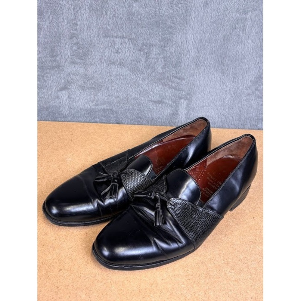 Dacks Mens Black Leather Lizard Skin Tassel Loafers Made in‎ Canada Size 10 F
